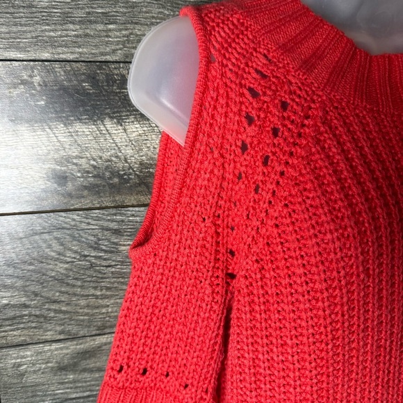 Anthropologie Sachin & Babi Wool Blend Red Cold Shoulder Chunky Knit Sweater M - Picture 3 of 9